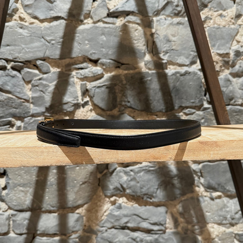 Saint Laurent Black Leather YSL Monogram Cassandre Belt
