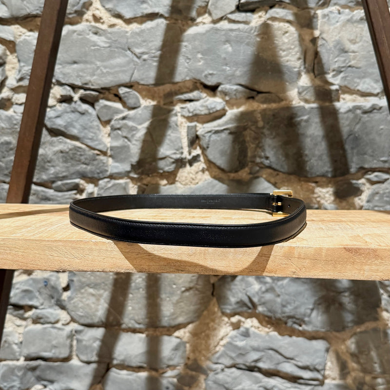 Saint Laurent Black Leather YSL Monogram Cassandre Belt