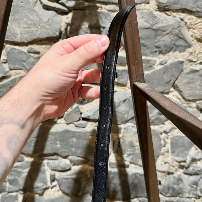 Saint Laurent Black Leather YSL Monogram Cassandre Belt