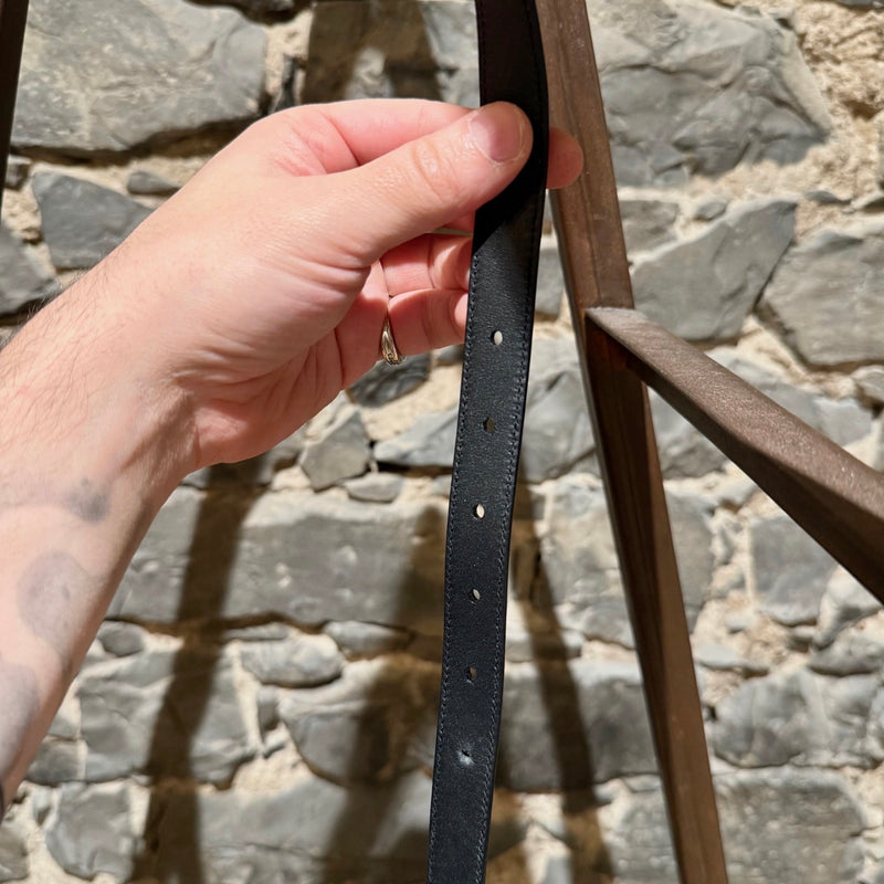 Saint Laurent Black Leather YSL Monogram Cassandre Belt