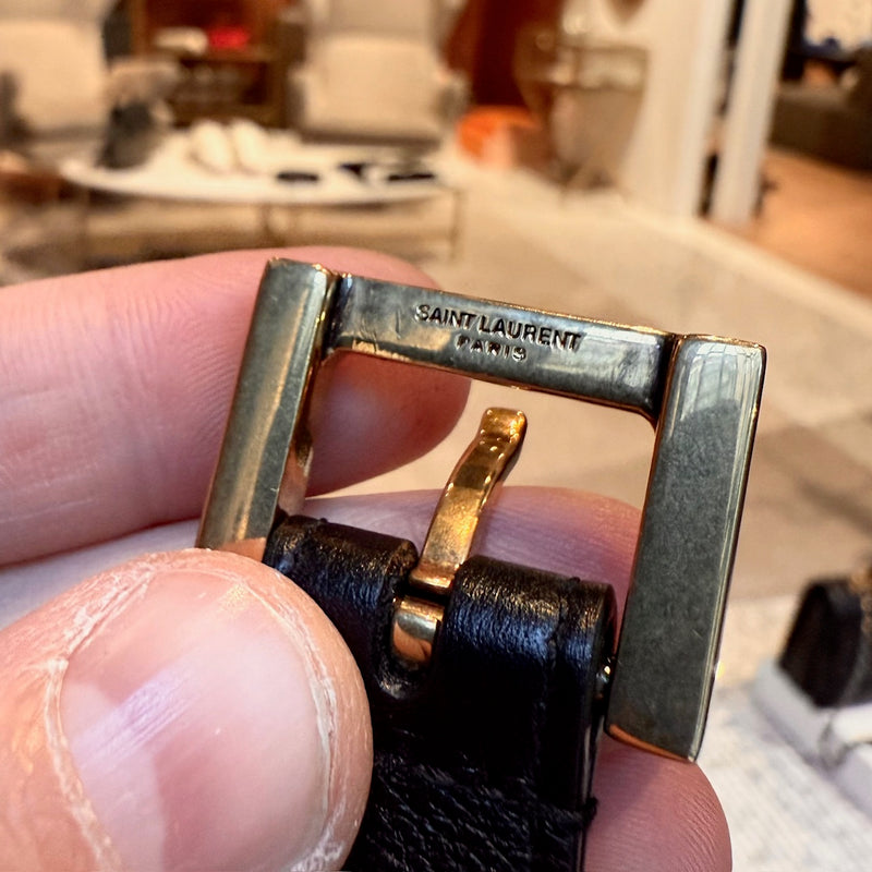 Saint Laurent Black Leather YSL Monogram Cassandre Belt