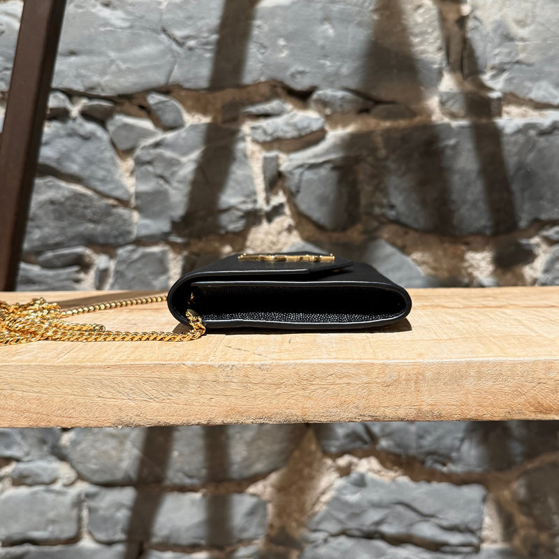 Saint Laurent Black Grain de Poudre Leather Uptown Chain Wallet W/ Card Case