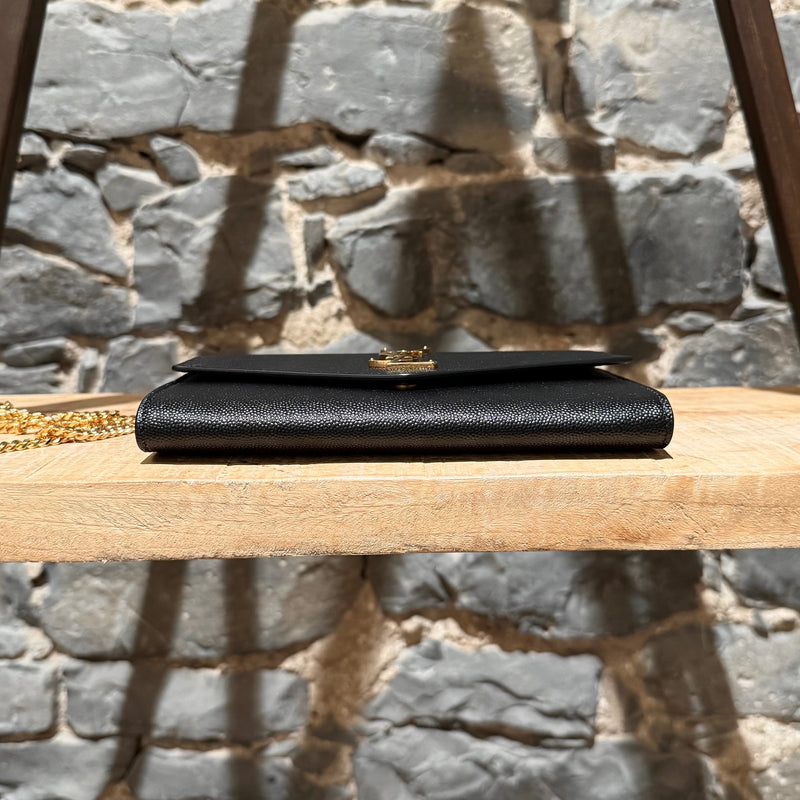 Saint Laurent Black Grain de Poudre Leather Uptown Chain Wallet W/ Card Case