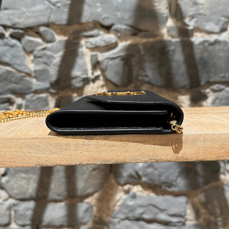 Saint Laurent Black Grain de Poudre Leather Uptown Chain Wallet W/ Card Case