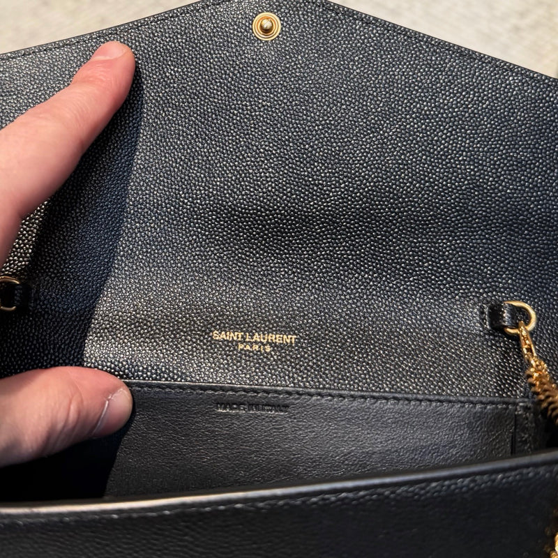 Saint Laurent Black Grain de Poudre Leather Uptown Chain Wallet W/ Card Case