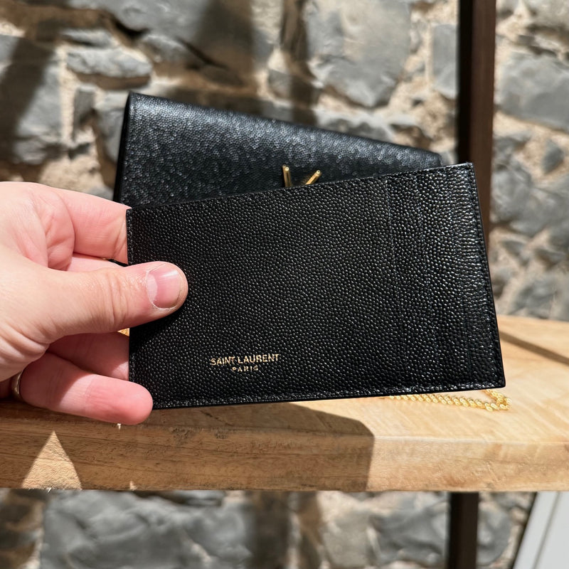 Saint Laurent Black Grain de Poudre Leather Uptown Chain Wallet W/ Card Case