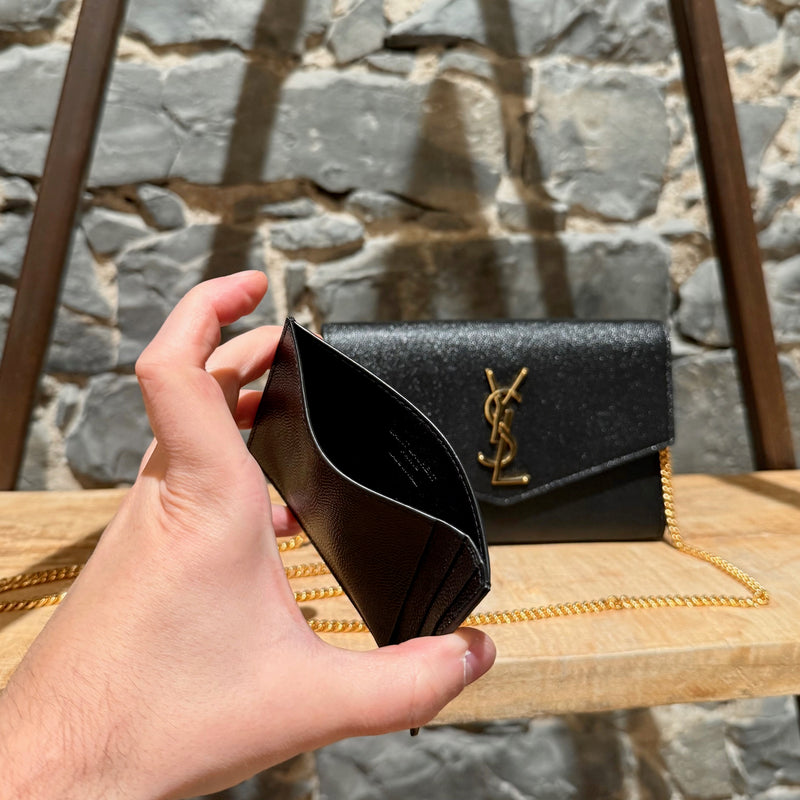Saint Laurent Black Grain de Poudre Leather Uptown Chain Wallet W/ Card Case