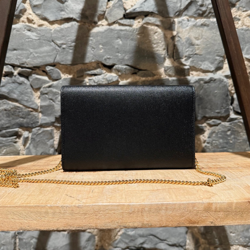Saint Laurent Black Grain de Poudre Leather Uptown Chain Wallet W/ Card Case