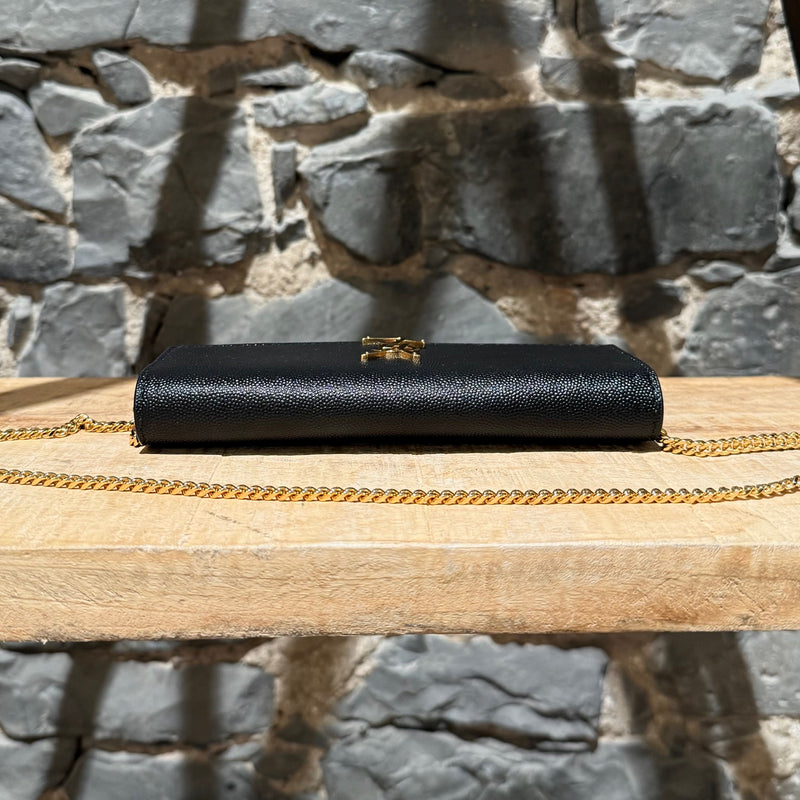 Saint Laurent Black Grain de Poudre Leather Uptown Chain Wallet W/ Card Case