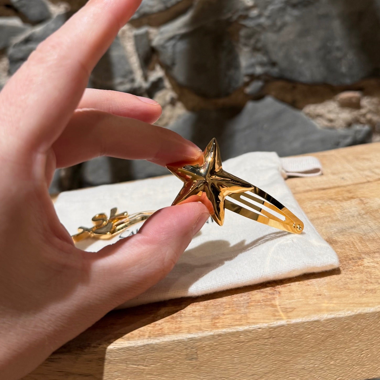 Saint Laurent Gold-Tone YSL Cassandre Set of 2 Hair Clips