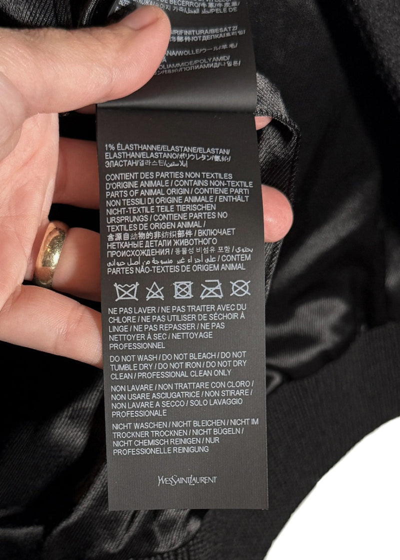 Labels of Saint Laurent Signature Logo Back Teddy Bomber Jacket