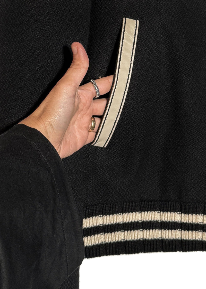 Pocket of Saint Laurent Signature Logo Back Teddy Bomber Jacket