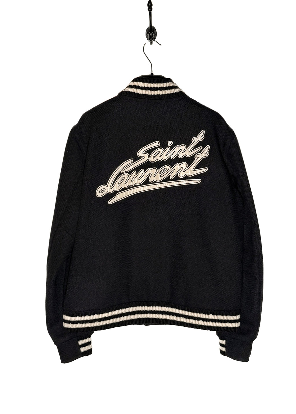 Back view of Saint Laurent Signature Logo Back Teddy Bomber Jacket