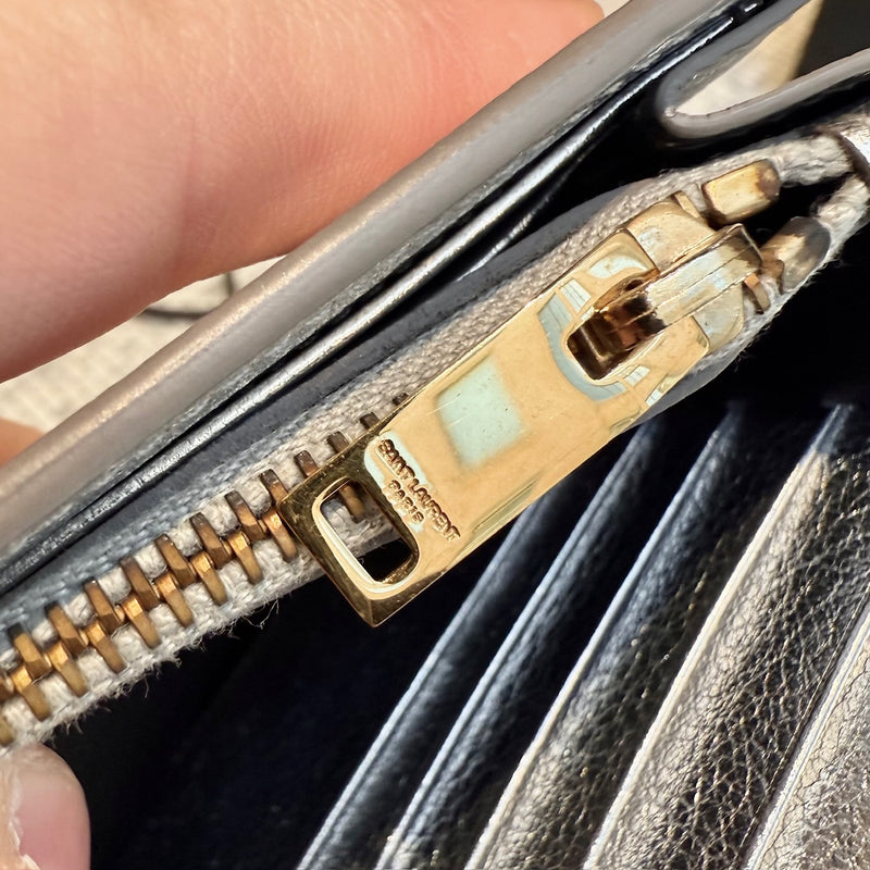 Saint Laurent Silver Metallic Kate Monogram Wallet On Chain Clutch