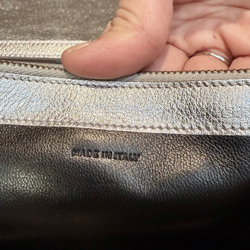 Saint Laurent Silver Metallic Kate Monogram Wallet On Chain Clutch