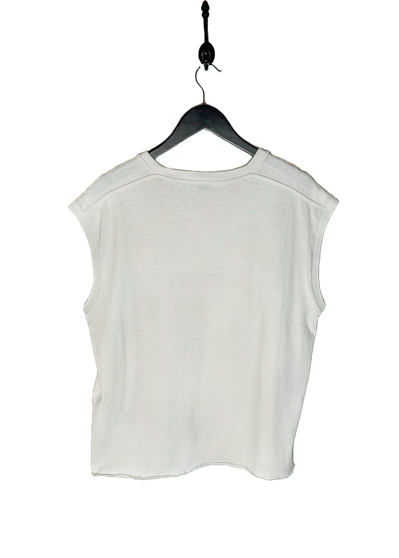 Back of Saint Laurent SS20 Ivory "Trouble Every Day" Embroidered Cut-out Tank Top