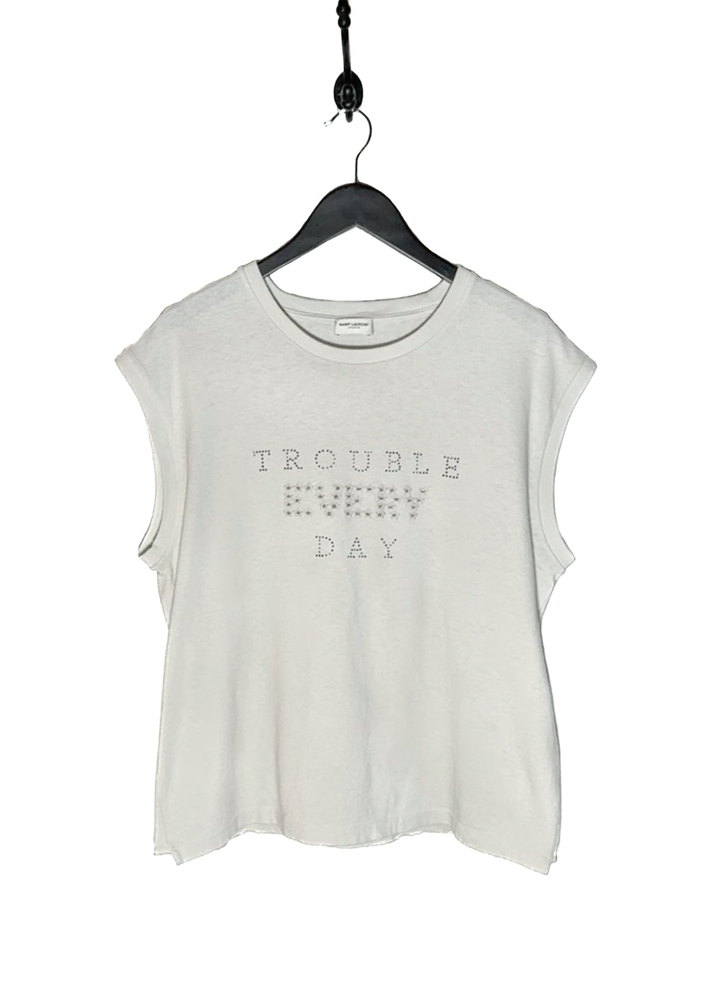 Main photo of Saint Laurent SS20 Ivory "Trouble Every Day" Embroidered Cut-out Tank Top