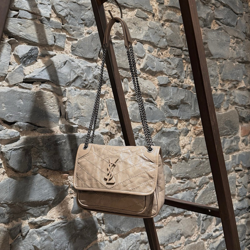 Saint Laurent Taupe Vintage Leather Niki Baby Monogram Chain Bag