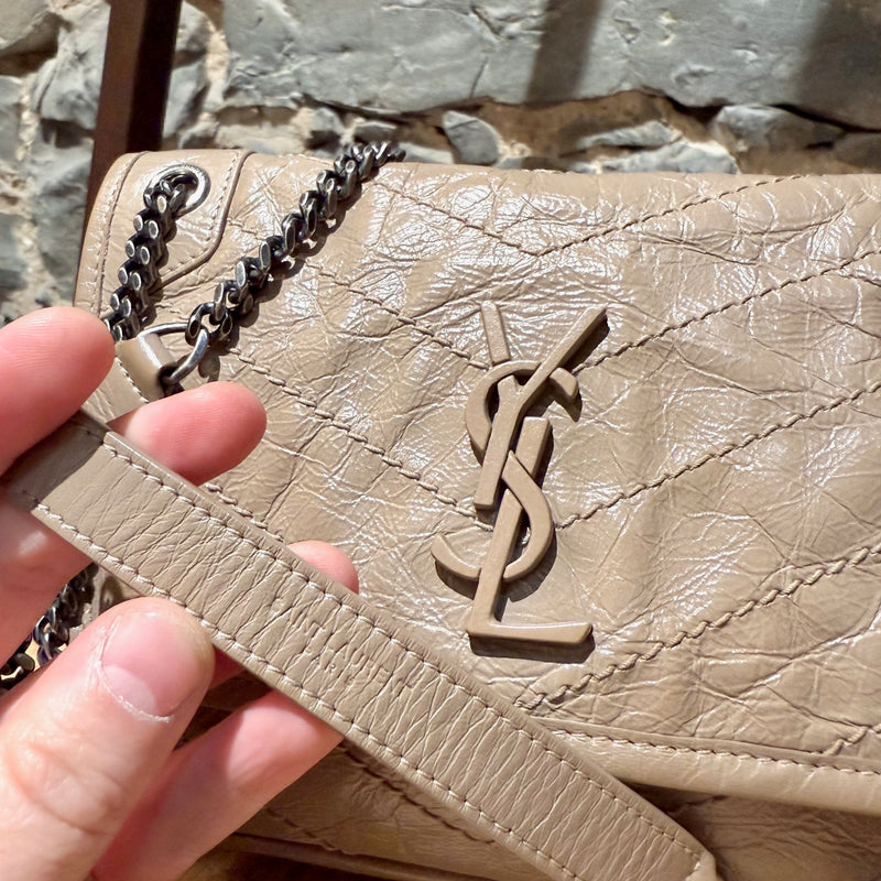 Saint Laurent Taupe Vintage Leather Niki Baby Monogram Chain Bag