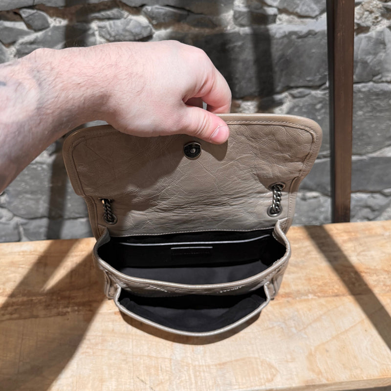 Saint Laurent Taupe Vintage Leather Niki Baby Monogram Chain Bag