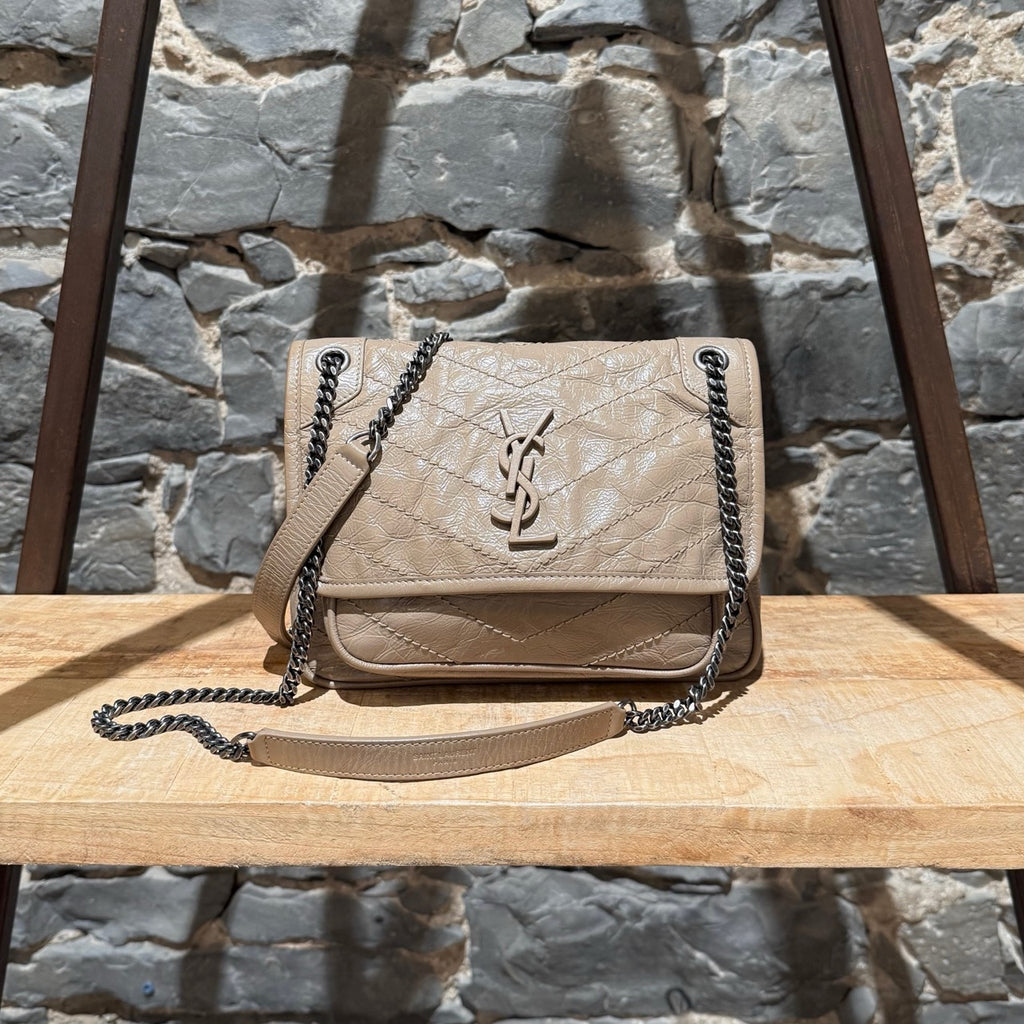 Saint Laurent Taupe Vintage Leather Niki Baby Monogram Chain Bag