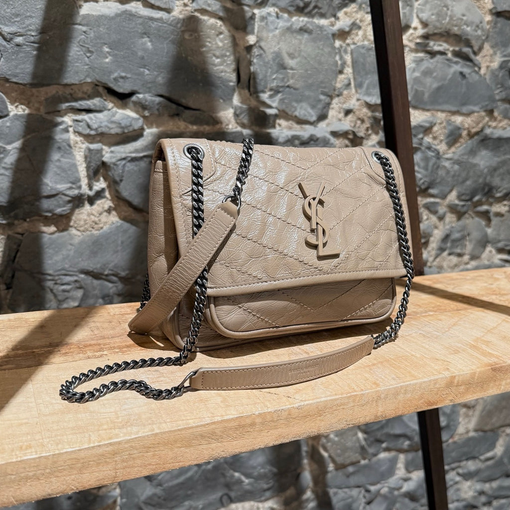 Saint Laurent Taupe Vintage Leather Niki Baby Monogram Chain Bag