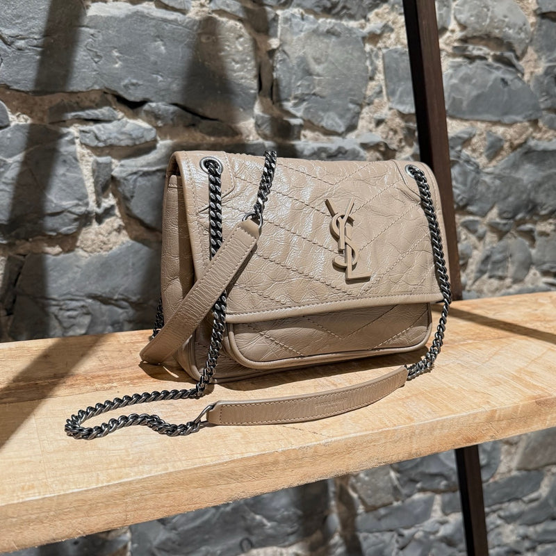 Saint Laurent Taupe Vintage Leather Niki Baby Monogram Chain Bag