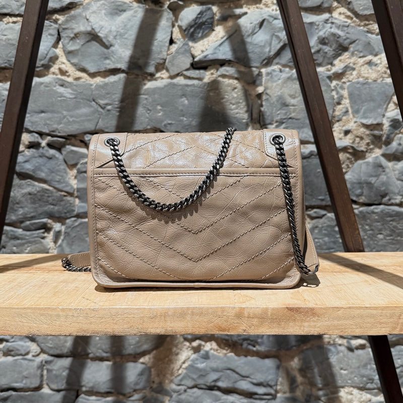 Saint Laurent Taupe Vintage Leather Niki Baby Monogram Chain Bag