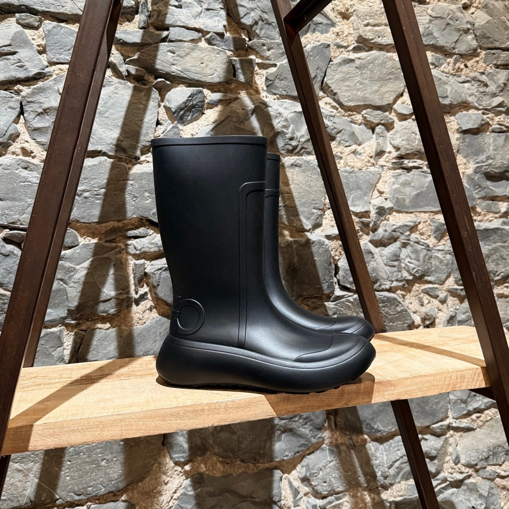 Main photo of Salvatore Ferragamo Black Rubber Gancini Accent Rain Boots