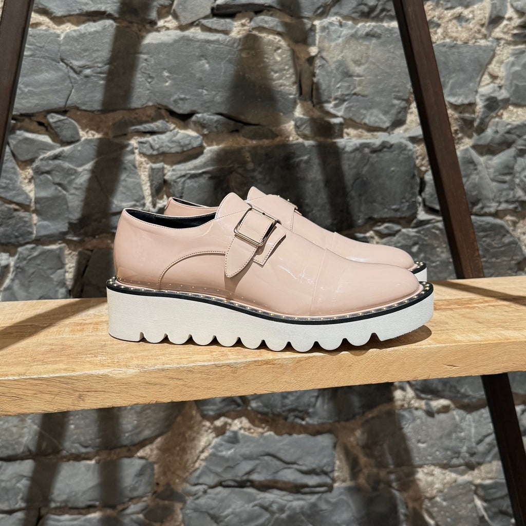 Stella McCartney Pink Patent Faux Leather Monk Strap Platform Shoes