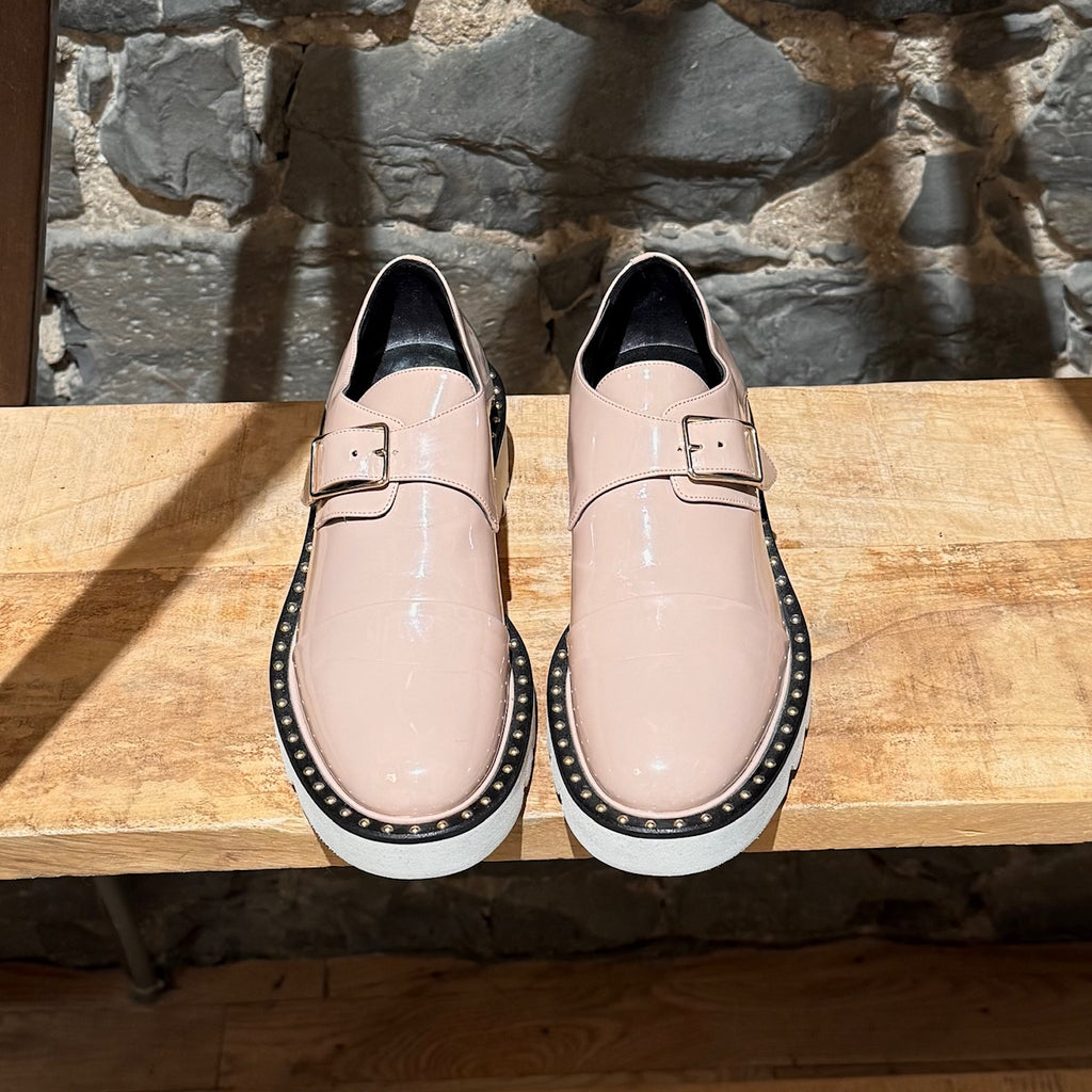Stella McCartney Pink Patent Faux Leather Monk Strap Platform Shoes