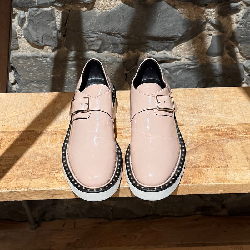 Stella McCartney Pink Patent Faux Leather Monk Strap Platform Shoes