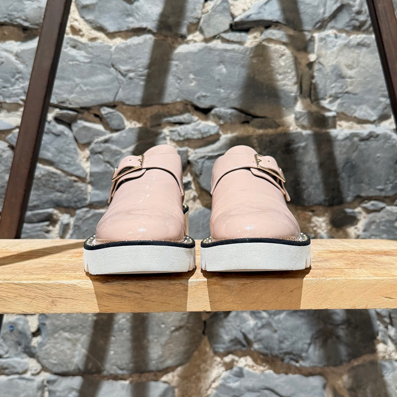 Stella McCartney Pink Patent Faux Leather Monk Strap Platform Shoes