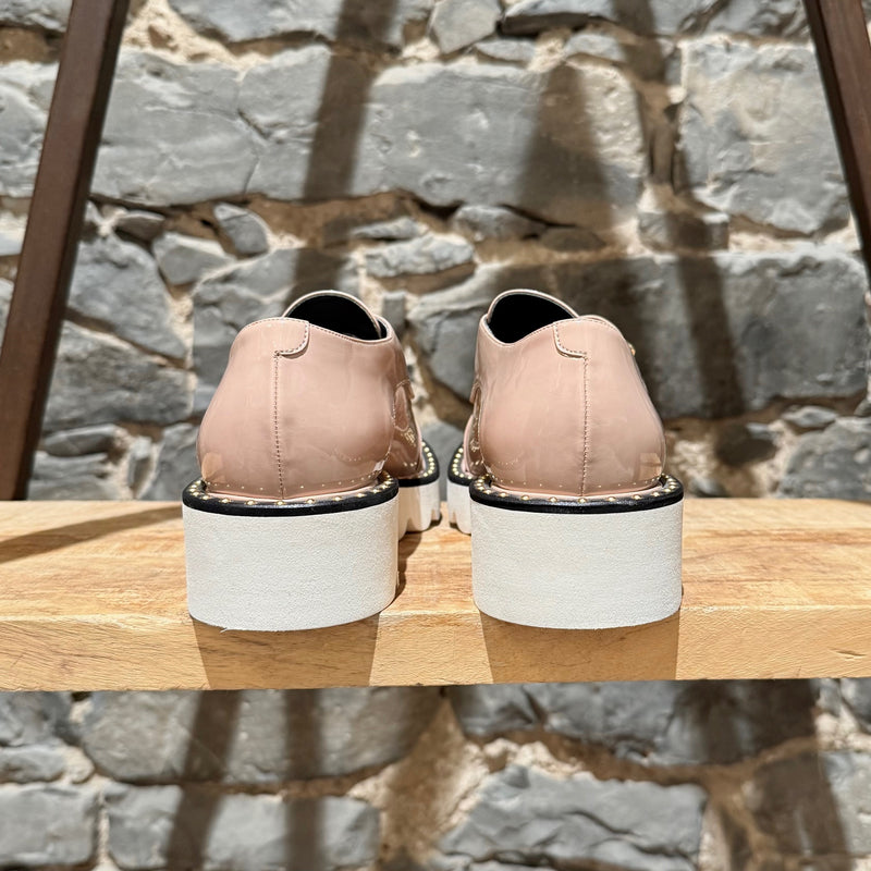 Stella McCartney Pink Patent Faux Leather Monk Strap Platform Shoes