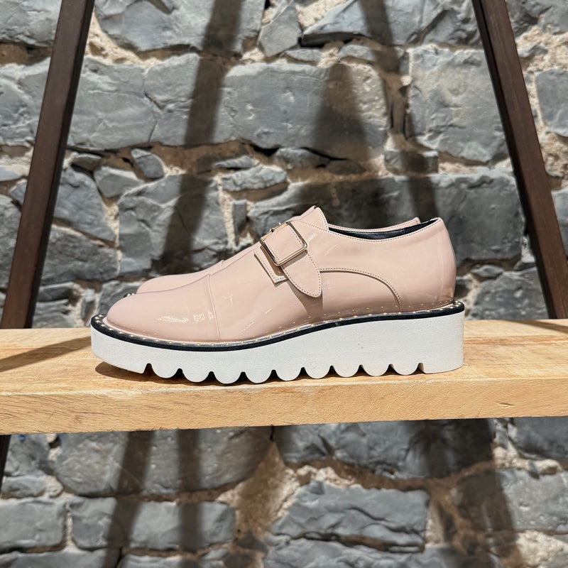 Stella McCartney Pink Patent Faux Leather Monk Strap Platform Shoes