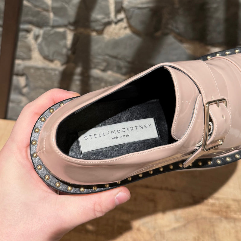 Stella McCartney Pink Patent Faux Leather Monk Strap Platform Shoes