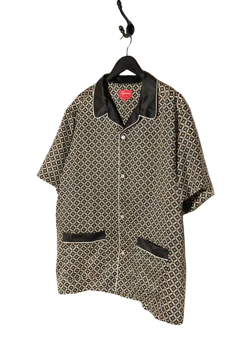 Top Side front view of Supreme 2020 Black Paisley Satin Pyjama Set