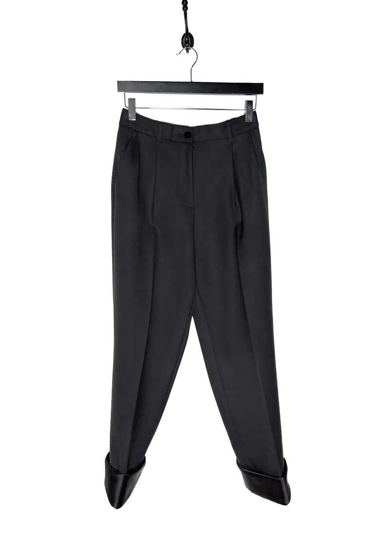 Main photo of The Row Black Cassandro Satin Cuffed Wide Leg Pants