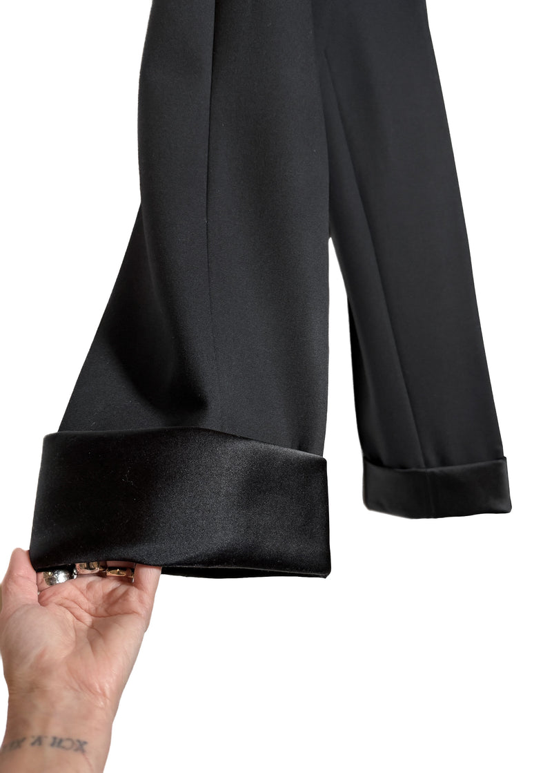 Bottom cuff hem of The Row Black Cassandro Satin Cuffed Wide Leg Pants