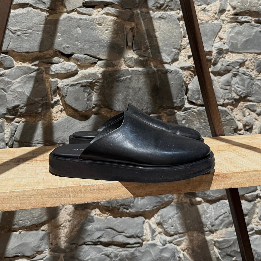 The Row Black Leather Sabot Slip-on Mules