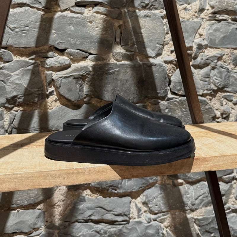 The Row Black Leather Sabot Slip-on Mules