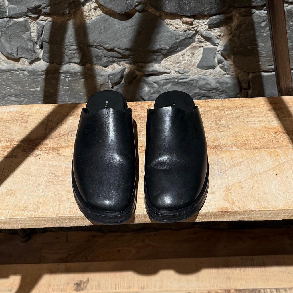 The Row Black Leather Sabot Slip-on Mules