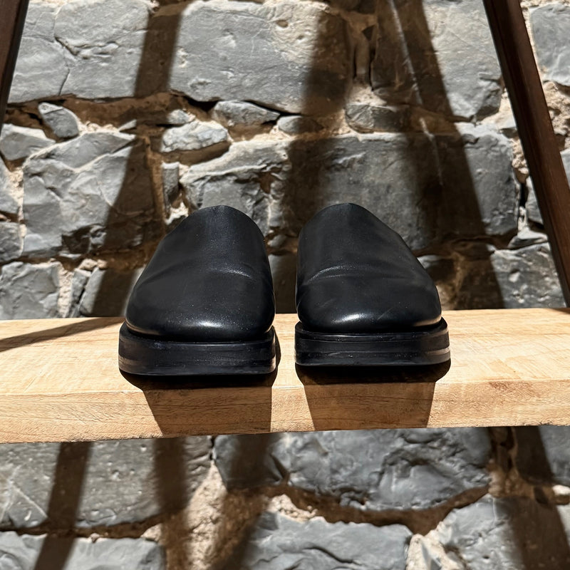 The Row Black Leather Sabot Slip-on Mules