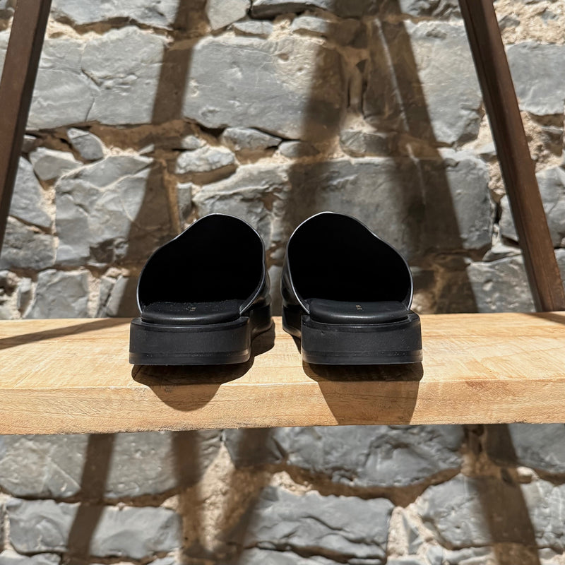 The Row Black Leather Sabot Slip-on Mules