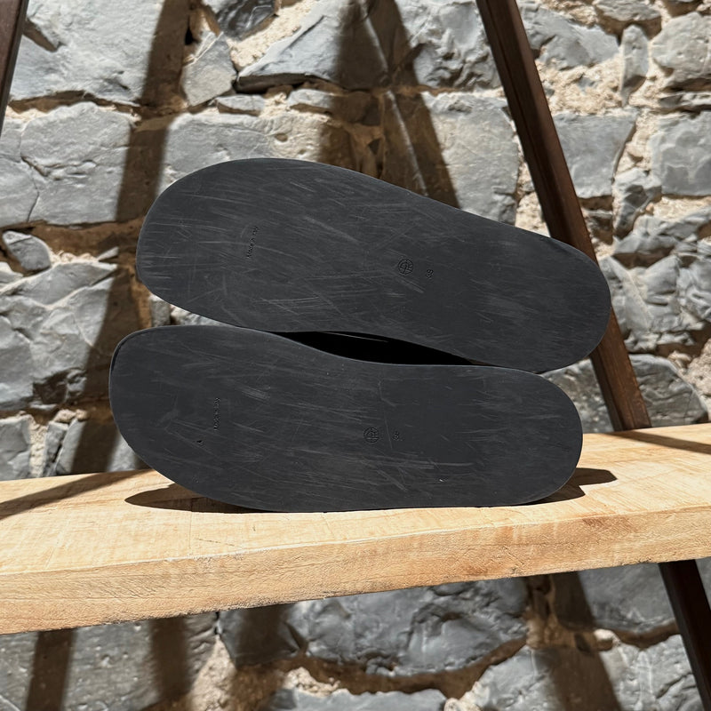 The Row Black Leather Sabot Slip-on Mules