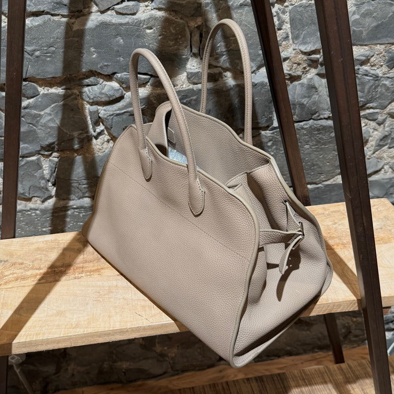 The Row Dark Taupe Grained Leather Soft Margaux 15 Bag