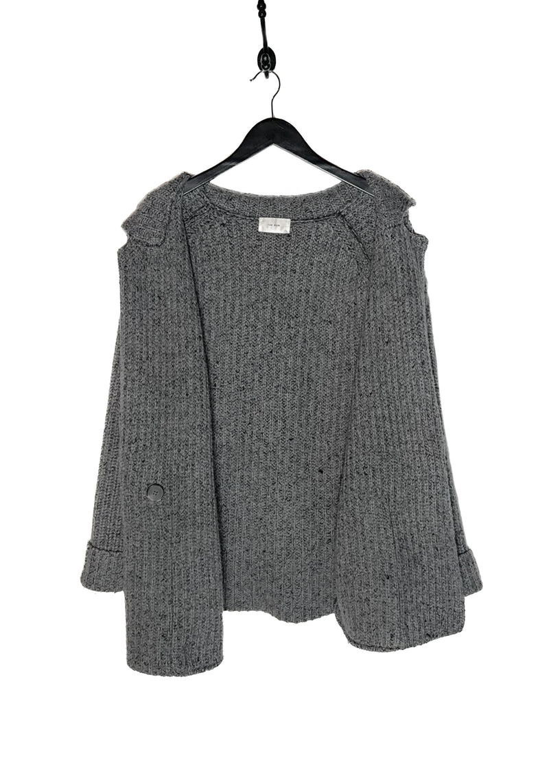 Opened The Row Grey Chunky Knit Cashmere Silk Data Cardigan Sweater