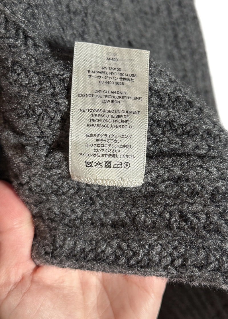 Care label of The Row Grey Chunky Knit Cashmere Silk Data Cardigan Sweater