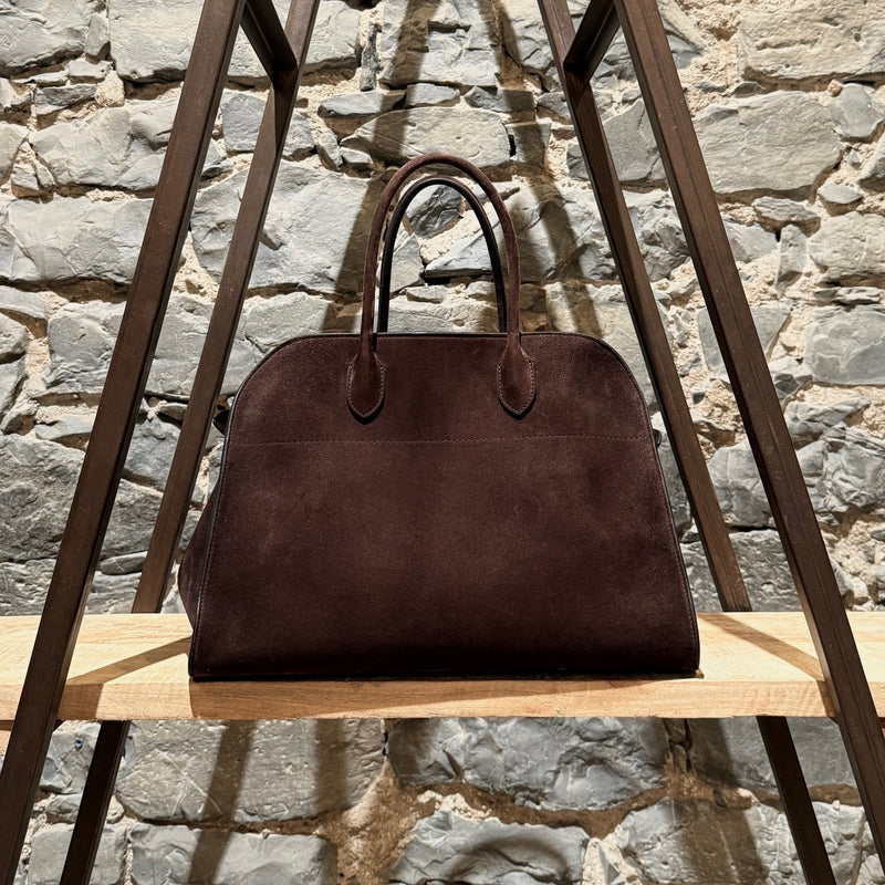 Main photo of The Row Mocha Brown Suede Soft Margaux 15 Bag