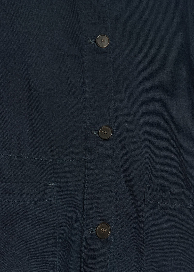 Button closure of The Row Navy Blue Oversized Cotton Beckman Chore Jacket